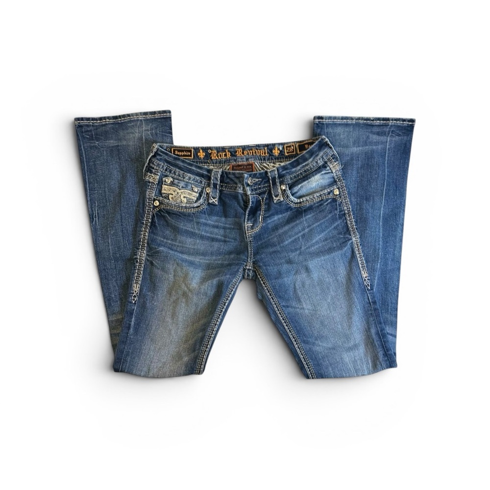 Rock Revival Sapphire Bootcut Jeans 28 Distressed Flap Pocket
